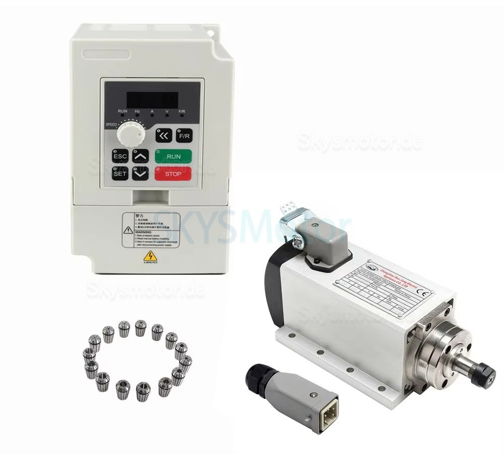 800W 110V/220V Spindelmotor luftgek&uuml;hlt mit Frequenzumrichter (VFD) Kit GDZ80X73-0.8 + H100-0.75 ER11-Spannzange, 24.000U/min, 400Hz